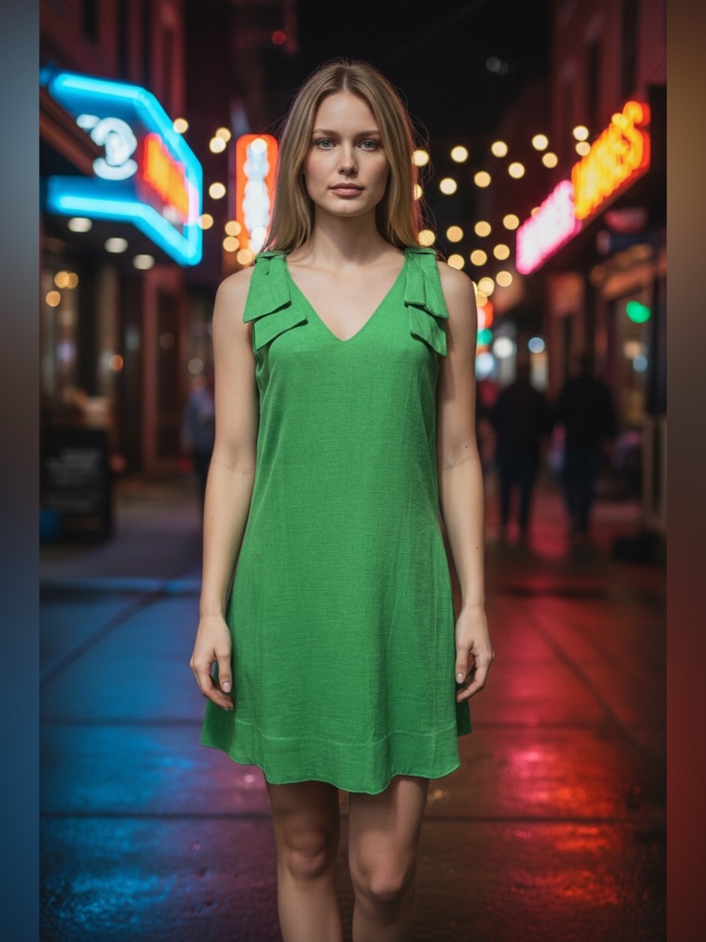 NWT Cece XS V-Neck Bow Shoulder Sleeveless A-Line Mini Dress Linen Rayon Green